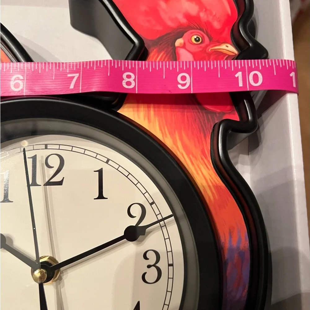 Low Start. NEW Red and Black Rooster Kitchen Wall Clock.